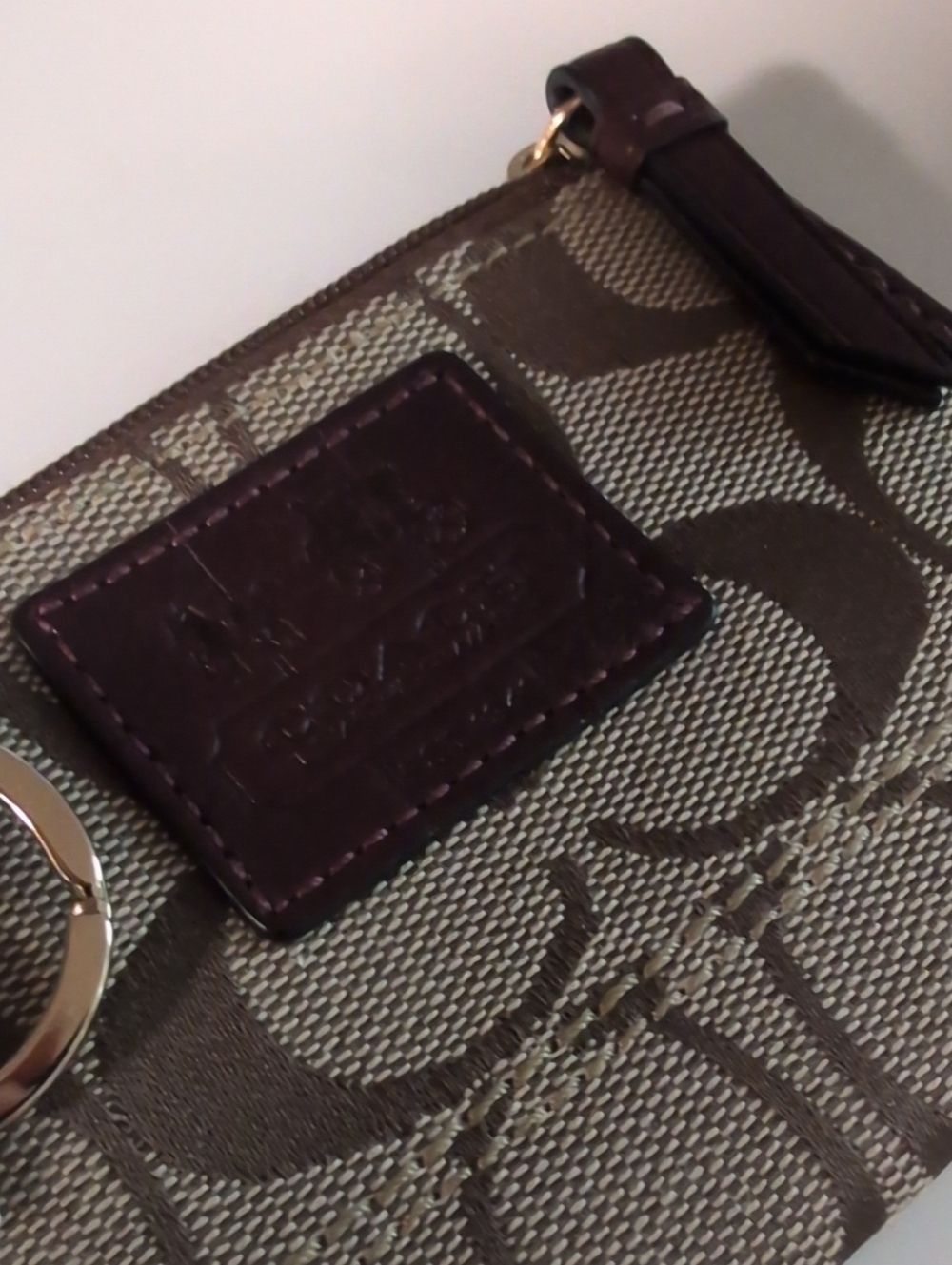 Coach Canvas Mini Signature Coin Pouch in Brown and Burgundy Trim - Picture 4 of 5
